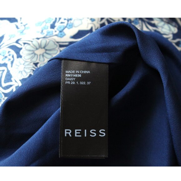 REISS Daisy Puff Sleeve Print Mini Dress / Size 6 / Blue White Floral V-Neck - Picture 12 of 13